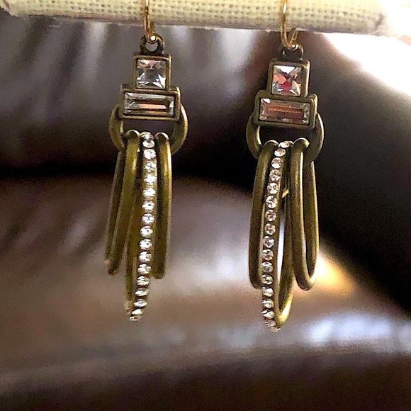 SILPADA Modern Maven Brass Drop Earrings With Swarovski Crystals NIB - Picture 2 of 14
